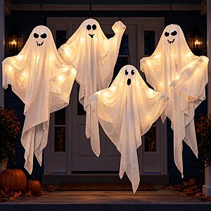 4 Pack Halloween Hanging Ghosts, 27.5 Inch with Light Up Ghost Kit for Indoor Outside Ornaments, Spooky Yard Tree Halloween Decorations $15.99