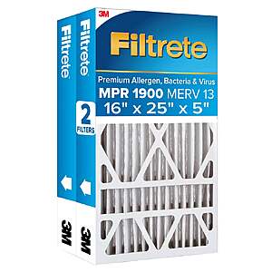 Filtrete Air Filter 5”, MPR 1900 MERV 13, Premium Allergen, Bacteria and Virus Filter, Electrostatic Air Cleaning Deep Pleat Filter, 2-pack $43.99 Free Shipping Costco.com
