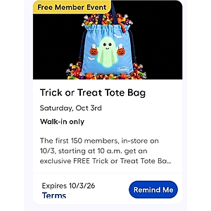 Lowe's MyLowe's Rewards members, Free trick or treat tote bag in store, 10/3