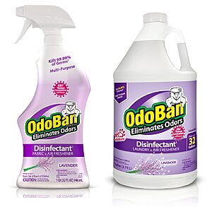 $12.48: OdoBan Ready-to-Use Disinfectant and Odor Eliminator, Lavender Scent, Set of 2, 32 oz Spray and 1 Gallon Concentrate