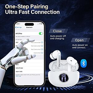 Fhumsh Wireless Earbuds, Bluetooth 5.3 Headphones HiFi Stereo 50H Playback LED Digital Display Ear Buds with ENC Noise Canceling