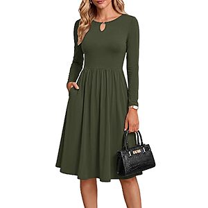 KIRUNDO Women's Midi Empire Waist Long Sleeve A-Line Dress (Various) $11.99 + Free Shipping w/ Prime or on $35+