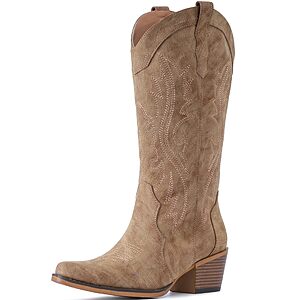 IUV Cowboy Boots For Women Western Cowgirl Boots Mid Calf Snip Toe