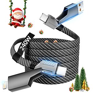 5' 240W Mpatiby 4-in-1 USB-C Fast Charging Cable w/ E-Mark Chip $9.49 + Free Shipping w/ Prime or on $35+