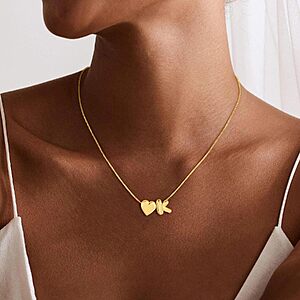 Decholly 14K Gold Plated Brass Initial Heart Pendant Necklace (various) $4 + Free Shipping w/ Prime or on $35+