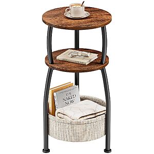 24"H 3-Tier Yuede Side Table w/ Storage Basket (Rustic Brown, 11.81" Diameter) $21.59 + Free Shipping w/ Prime or on $35+