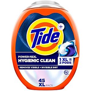[SnS] $14.24 | 45-Count Tide Power PODs Hygienic Clean Heavy Duty Liquid Laundry Detergent Pacs (Original) at Amazon