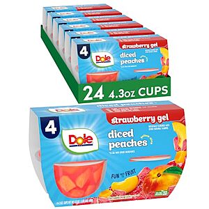 [SnS, AC] $11.50 | 24-Pack 4.3-Oz Dole Fruit Bowls (Diced Peaches in Strawberry Gel) at Amazon