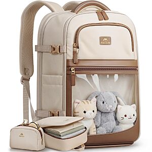 [Prime] 42L Matein Her Carry-On Backpack w/ Clear Front Pocket & 17.3" Laptop Compartment (Beige) $14.99 + Free Shipping