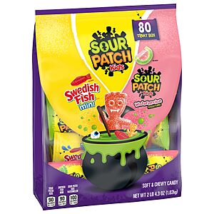 SOUR PATCH KIDS, SWEDISH FISH Soft & Chewy Candy Variety Pack, 80 ct Gummy Halloween Candy, Bulk Candy, Trick or Treat Bags~$8.95 After Coupon @ Amazon