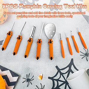 $6ac AMAZON Pumpkin Carving Kit Tools Halloween, TRAALL Professional Heavy Duty Carving Set, Stainless Steel Sculpting Tool Carving Knife for Halloween Decoration