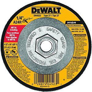 DEWALT 4-1/2" General Purpose Metal Grinding Wheel (DW4523) $2.98 + Free Shipping w/ Prime or on $35+