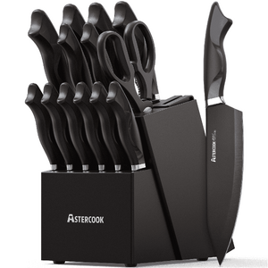 Astercook Knife Set, 15-Piece Kitchen Knives Set with Built-in Sharpener, German Stainless Steel Knife Block Sets with Anti-Rust Coating & PP Ergonomic Handle $35.99