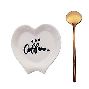 Heart-Shaped Ceramic Coffee Spoon Rest w/ Stainless Steel Spoon (White & Gold Spoon) $5.99 + Free Shipping w/ Prime or on $35+