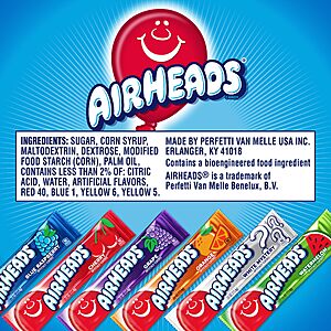 $8.66 S&S AMZ Airheads Full-Size Candy Bars, Assorted Taffy Variety Pack, 60 Count Box