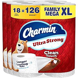 [SnS, AC] $52.06 | 2 × 18-Pack 385-Sheets Charmin Clean Touch Toilet Paper Family Mega XL (Ultra Strong) ($26.03 each) at Amazon