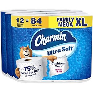 [SnS, AC] $32.50 | 2 × 12-Ct Charmin Ultra Soft Family Mega XL Rolls Toilet Paper ($16.25 each) at Amazon