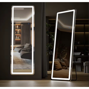 JHK 64x21 Inch Led Full Length Mirror with Stand Tempered Glass Aluminum Frame Hanging or Leaning Full Body Floor Mirror Standing or Wall Mount Modern Home Decor $60.95