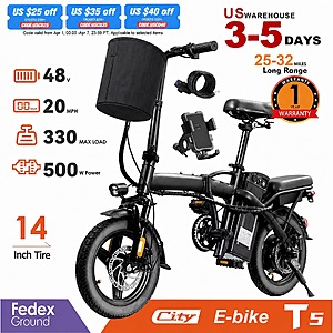 Terrosor T5 14" 560W Motor 48V 10.4AH Folding Electric Bicycle 20mph 25-32 mile Range$163 + Free S/H