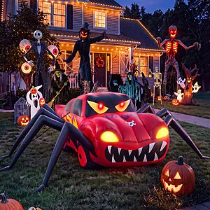 15FT Red Spider Car Halloween Inflatables Outdoor Decorations Built-in LEDs, $49.98