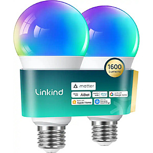 2-Pack Linkind A21 Smart 1600Lm LED Bulbs w/ Matter Compatibility & Color Changing (Multicolor) $13 + $6 Shipping
