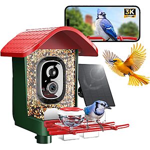 Cadrali Solar Smart Bird Feeder with 3K Camera $36
