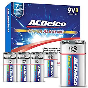 $9.89 AMAZON ACDelco 8-Count 9V Batteries, Maximum Power Super Alkaline Battery for Home and Office, 7-Year Shelf Life,