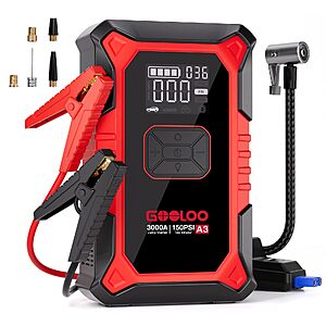 GOOLOO A3 12V 3000A Portable Jump Starter with Air Compressor - $62.99 AC