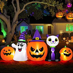 $34.99: Firstness 8FT Halloween Inflatable Pumpkins Ghost Cat with Lights at Walmart.com