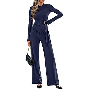 2-Piece BTFBM Women's Knit Belted Top & Wide-Leg Pants Set w/ Pockets (S-XXL, Various Colors) $15.99 + Free Shipping w/ Prime or on $35+