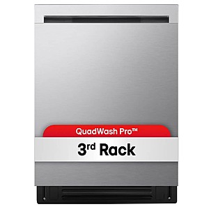 LG 24 in. Top Control Standard 46 dBA Dishwasher with QuadWash Pro, FlushFit Design 3rd Rack, in PrintProof Stainless Steel