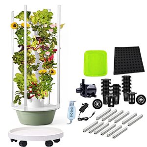 Lyfreen 36 Pods Vertical Hydroponic Tower with Wheels & LED Grow Lights $284.99