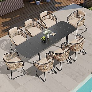 9-Piece Crestlive Products Extendable Aluminum Rectangle Wicker Patio Dining Set w/ 8 Beige Cushioned Chairs $539.99 + Free Store Pickup at Lowe's