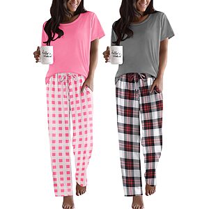 Ekouaer 2 Pack Womens Pajama Set Short Sleeve Top and Printed Pants Soft Pj $17.99