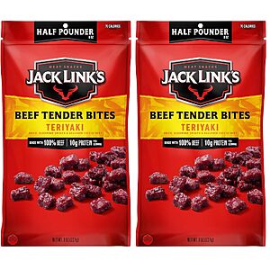 2ct Jack Link's Beef Jerky Tender Bites, Teriyaki, ½ Pounder | 10g of Protein | 70 Calories | Premium Beef | No Added MSG - 16 oz - $12.92