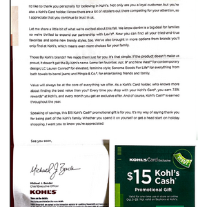 $15 Kohl's Cash - Promotional Gift for Kohl's Card Holders YMMV