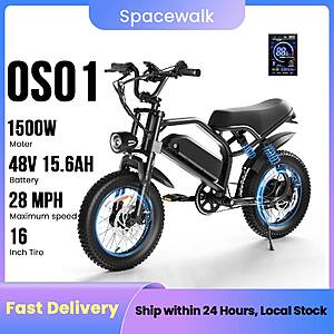 ELEILEO Spacewalk 16" Electric Bike 1500W 48V 15.6Ah 28mph Fat Tire Ebike Full Suspension $436 + Free Shipping