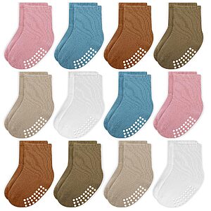 Amazon – JAKIDAR 12-Pack Baby & Toddler Non-Slip Crew Socks - $7.24–$7.49 w/ Code