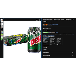 Mountain Dew Zero Sugar Soda, 12oz Cans (12 Pack) x 3 $11.13 ($3.71 each)