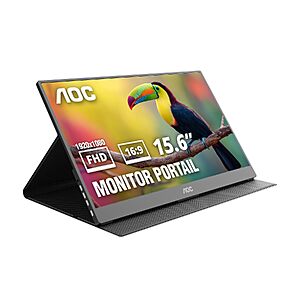 AOC 16" Portable Monitor FHD 60Hz USB-C IPS Ultra Slim Smart Cover 16T20 $47.49