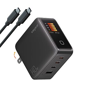 Wegear 140W GaN USB C Charger Block, 4-Port PD3.1 Fast Wall Charger with Smart Display & Touch Control, Foldable Power Adapter with 240W USB-C Cable $32.99