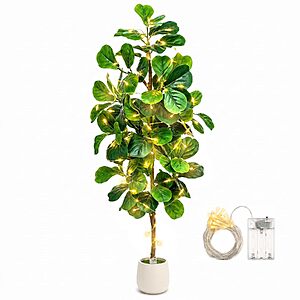 5' Artificial Fiddle Leaf Fig Tree w/ White Planter & 20 LED String Lights $43.32 + Free Shipping