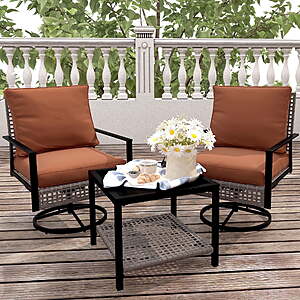 3-Piece Ainfox Patio Swivel Chair Bistro Set w/ Glass Top Table & Cushions $114.99 + Free Shipping