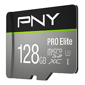 PNY 128GB PRO Elite C10 U3 V30 A2 microSDXC Flash Memory Card, 4K UHD