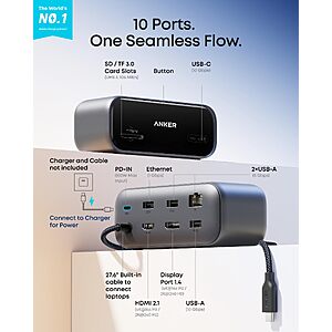 Prime Members: Anker USB C Hub Docking Station with Dual Monitor Support Dual 2K @240Hz HDMI+DP 10Gbps USB-C SD/TF Ethernet Grey $74.99 + Free Shipping