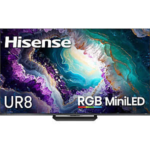 Hisense UR8 RGB MiniLED 4K 180Hz HDR Smart Google TV (2026): 55" $900; 65" $1200 & More+ Free Shipping