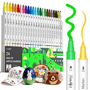 JusArt Dual Tip Acrylic Paint Markers: 24-Count $6.16, 36-Count $8.05, 48-Count $12.36 + Free Shipping w/ Prime or on $35+