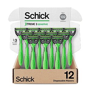 [S&S] $9.95: Schick Xtreme 3 Sensitive 3-Blade Disposable Razors for Men, 12 ct