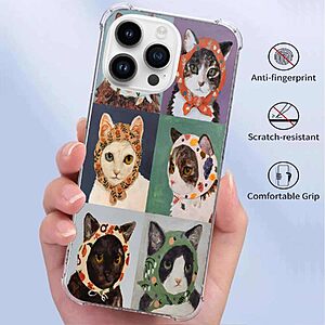 IATMOMF Vintage Style cat Head Scarf Case for iPhone 16 Pro,Hand-Drawn Illustration of a cat,Trendy Cool Soft TPU Bumper Cover for iPhone 16 Pro