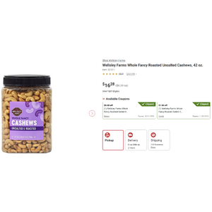 BJ's Wholesale Wellsley Farms Cashews 42 oz. $6.28 After Coupons YMMV